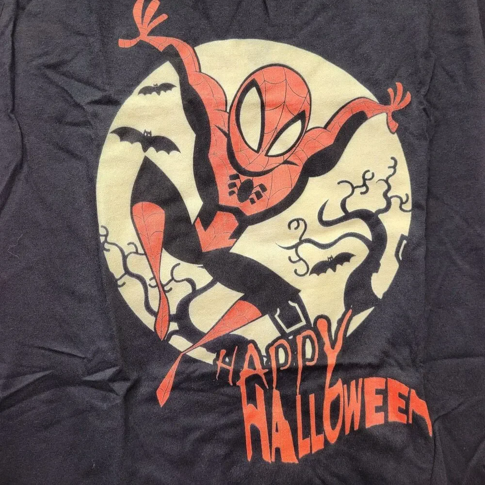 Happy Halloween Marvel Spider-Man Graphic T-Shirt for Girls, Black, Large(10/12)
